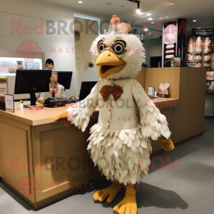 Beige Fried Chicken mascot costume character dressed with a Culottes and Watches