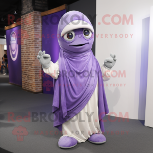 Lavender Gyro mascot costume character dressed with a Jeggings and Shawl pins