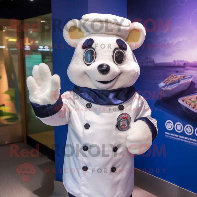 Navy Dim Sum mascot costume character dressed with a Parka and Gloves