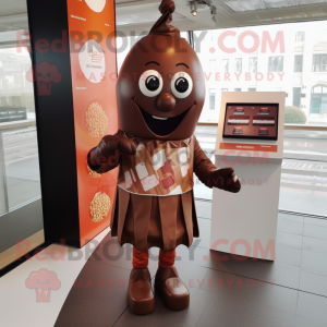 Rust Chocolates mascot costume character dressed with a Mini Dress and Headbands