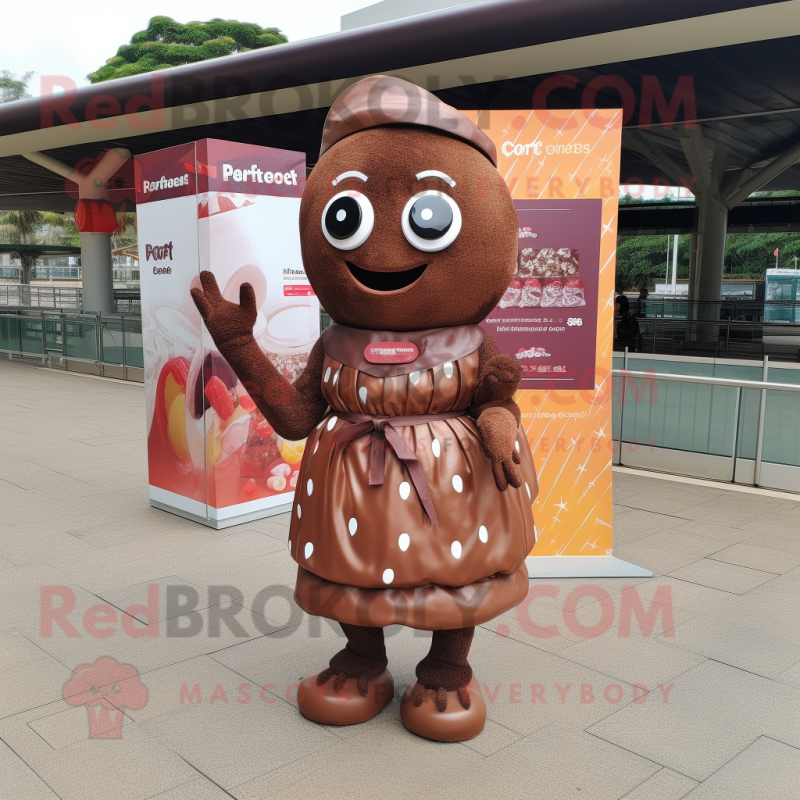 Rust Chocolates mascot costume character dressed with a Mini Dress and Headbands