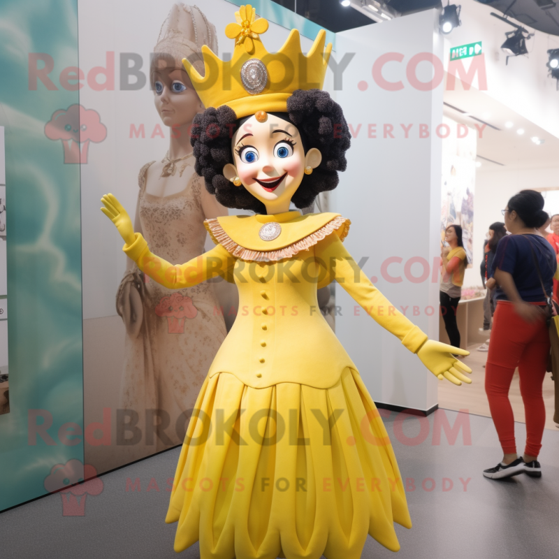 Yellow Queen mascot costume character dressed with a Romper and Anklets