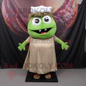 Olive Pulled Pork Sandwich mascot costume character dressed with a Maxi Skirt and Shoe laces