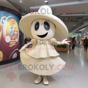 Cream Pho mascot costume character dressed with a Circle Skirt and Handbags