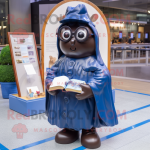 Navy Chocolates mascot costume character dressed with a Raincoat and Reading glasses