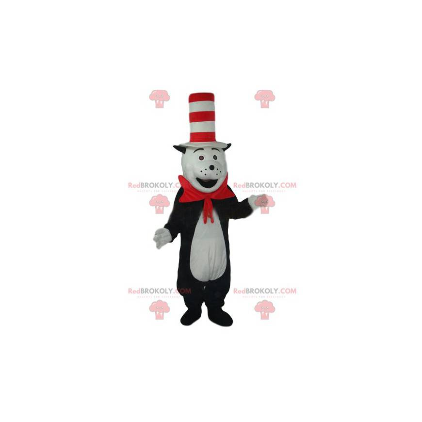 Gato preto e branco em um chapéu dos desenhos animados da mascote do  personagem traje vermelho - SpotSound Mascotes no Canadá / Cortar L  (175-180CM)