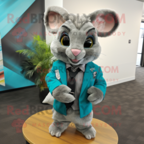 Teal Chinchilla mascot costume character dressed with a Suit Jacket and Wraps