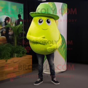 Lime Green Lemon mascot costume character dressed with a Skinny Jeans and Berets