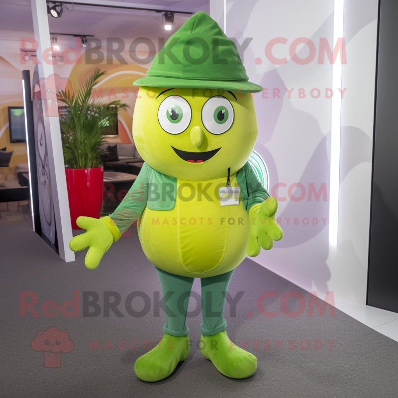 Lime Green Lemon mascot costume character dressed with a Skinny Jeans and Berets