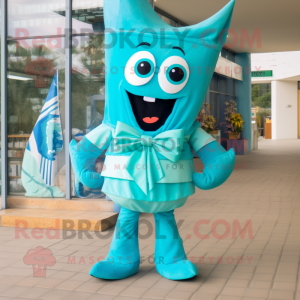 Cyan Enchiladas mascot costume character dressed with a Swimwear and Bow ties