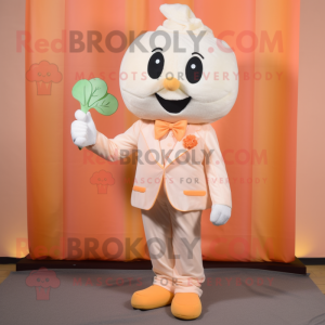 Peach Pop Corn mascot costume character dressed with a Dress Shirt and Shoe laces