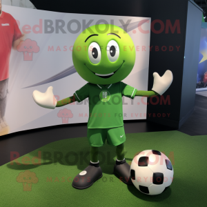 Olive Soccer Ball mascot costume character dressed with a V-Neck Tee and Foot pads