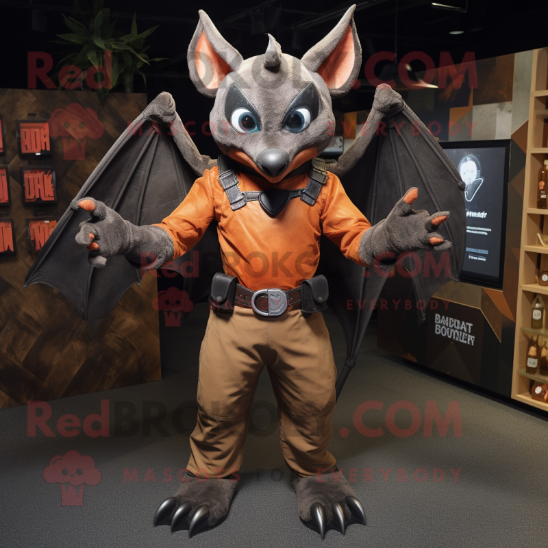 Rust Bat mascot costume character dressed with a V-Neck Tee and Gloves