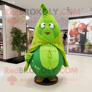 Forest Green Pear mascot costume character dressed with a Bodysuit and Shawls