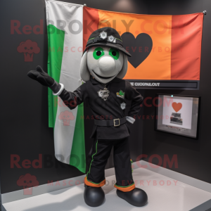 Black Irish Flag mascot costume character dressed with a V-Neck Tee and Lapel pins