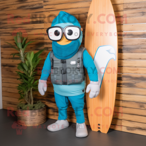 Cyan Commando maskot kostym...