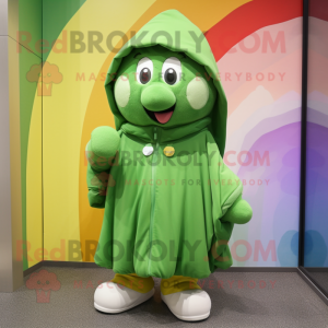 Green Rainbow mascot costume character dressed with a Parka and Shawls