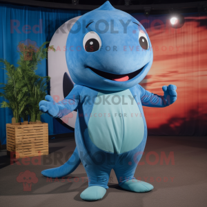 Rust Blue Whale mascot costume character dressed with a Leggings and Foot pads