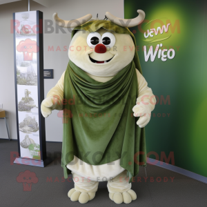 Olive Beef Wellington mascot costume character dressed with a V-Neck Tee and Shawls