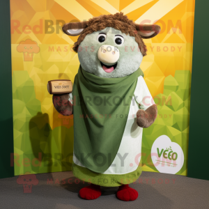 Olive Beef Wellington mascot costume character dressed with a V-Neck Tee and Shawls
