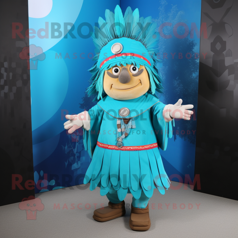 Cyan Chief mascot costume character dressed with a A-Line Dress and Handbags