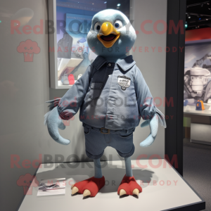 Silver Pigeon mascot costume character dressed with a Denim Shorts and Keychains
