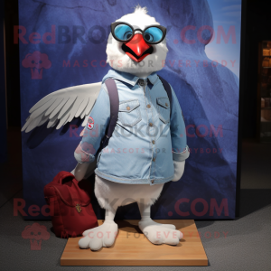 Silver Pigeon mascot costume character dressed with a Denim Shorts and Keychains