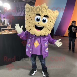 Lavender Nachos mascot costume character dressed with a Jacket and Hairpins