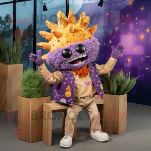 Lavender Nachos mascot costume character dressed with a Jacket and Hairpins