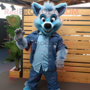 Cyan hyæne maskot kostume...