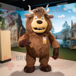 Brown Yak mascot costume character dressed with a Corduroy Pants and Ties