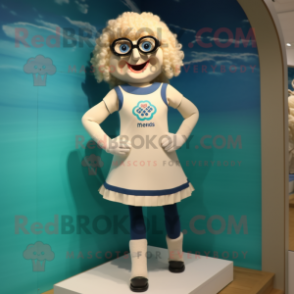 Cream Irish Dancing Shoes mascot costume character dressed with a One-Piece Swimsuit and Eyeglasses