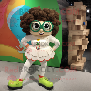 Cream Irish Dancing Shoes mascot costume character dressed with a One-Piece Swimsuit and Eyeglasses