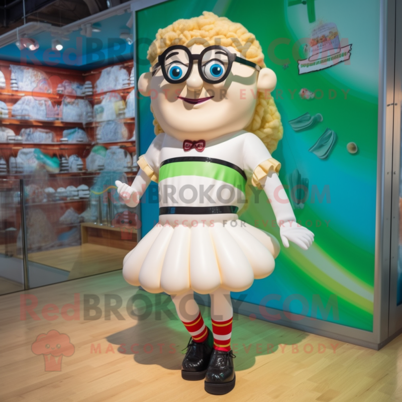 Cream Irish Dancing Shoes mascot costume character dressed with a One-Piece Swimsuit and Eyeglasses