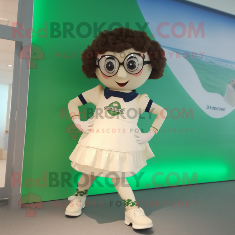 Cream Irish Dancing Shoes mascot costume character dressed with a One-Piece Swimsuit and Eyeglasses