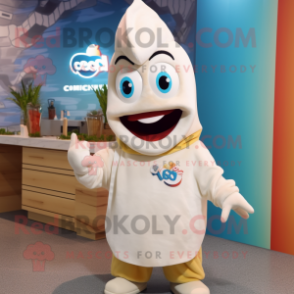 Cream Ceviche mascot costume character dressed with a Hoodie and Headbands