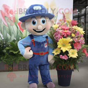 Navy Bouquet Of Flowers mascot costume character dressed with a Denim Shirt and Beanies