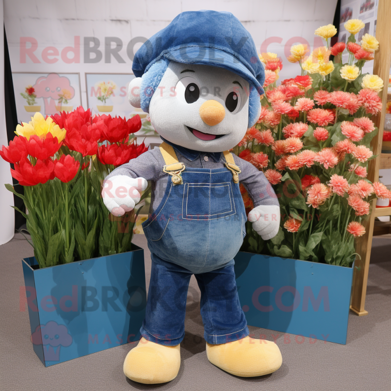 Navy Bouquet Of Flowers mascot costume character dressed with a Denim Shirt and Beanies