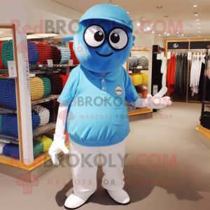 Cyan golfball maskot drakt...