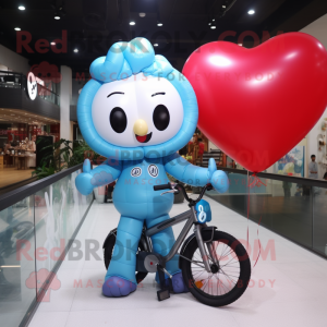 Sky Blue Heart Shaped Balloons mascot costume character dressed with a Moto Jacket and Hairpins