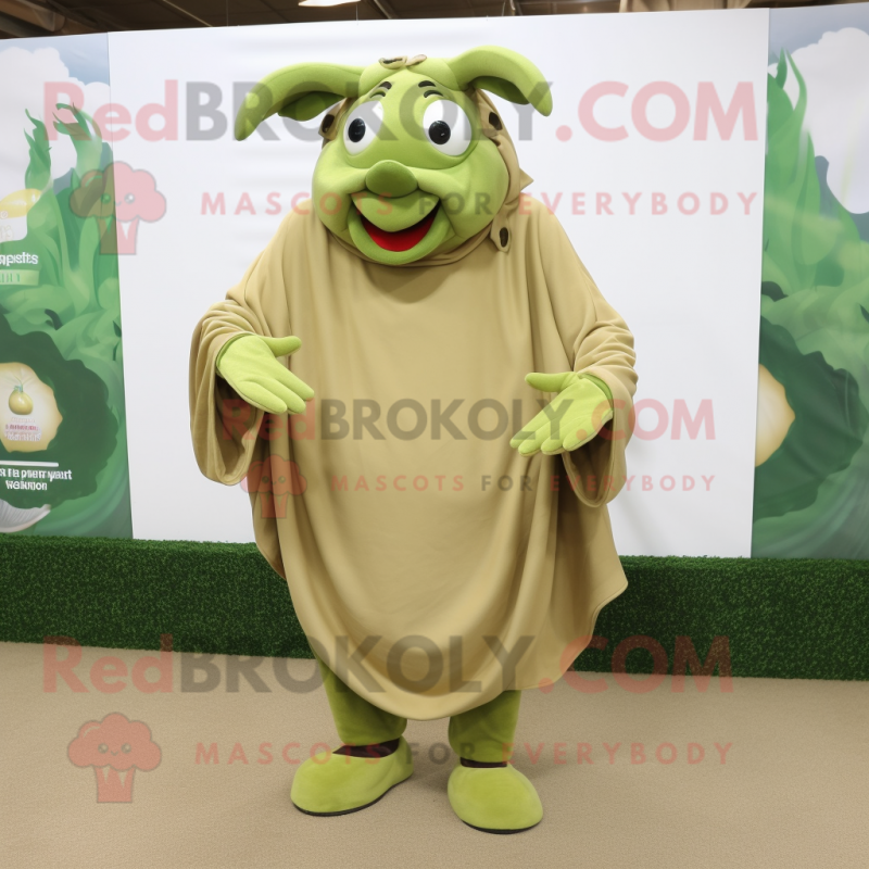 Olive Beef Stroganoff mascot costume character dressed with a Cover-up and Cummerbunds