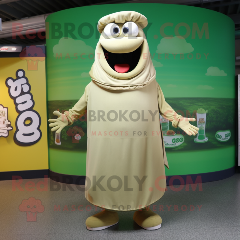 Olive Beef Stroganoff mascot costume character dressed with a Cover-up and Cummerbunds