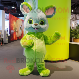 Lime Green Chinchilla mascot costume character dressed with a Jeggings and Mittens