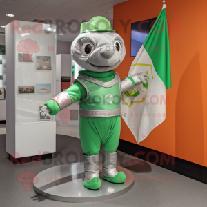 Silver Irish Flag mascot costume character dressed with a Turtleneck and Hairpins