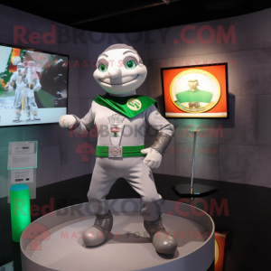 Silver Irish Flag mascot costume character dressed with a Turtleneck and Hairpins