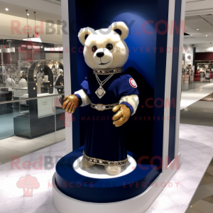 Navy Teddy Bear mascot costume character dressed with a Evening Gown and Bracelet watches