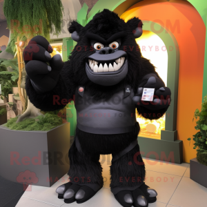 Black Ogre mascot costume character dressed with a Jumpsuit and Cufflinks