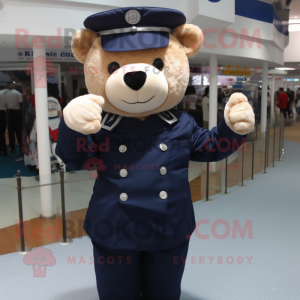 Navy Teddy Bear mascot costume character dressed with a Capri Pants and Gloves