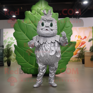 Silver Cabbage Leaf mascot costume character dressed with a Rash Guard and Earrings