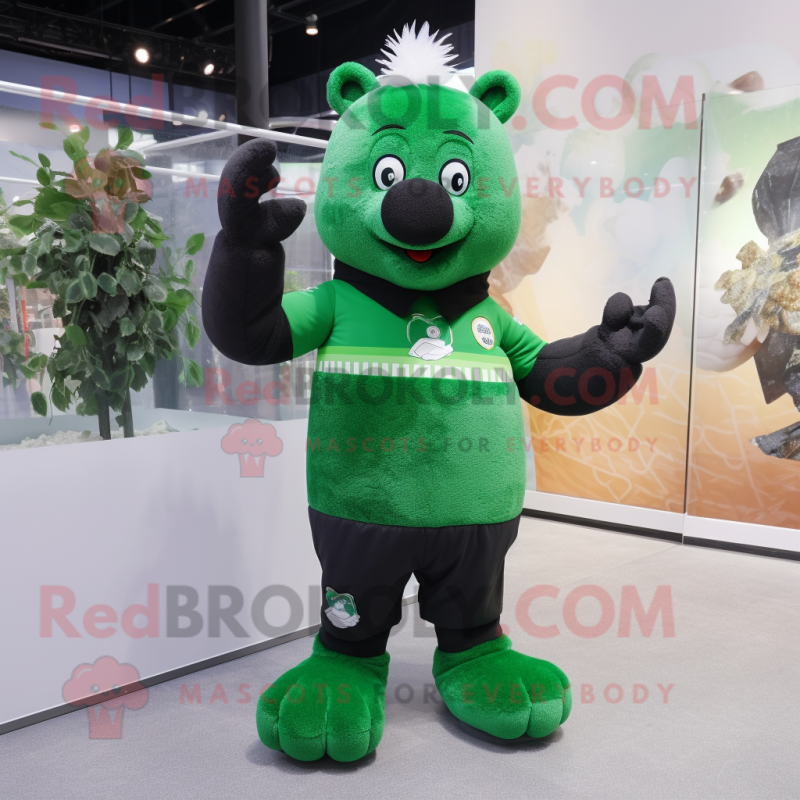 Forest Green Ice mascot costume character dressed with a Polo Shirt and Gloves